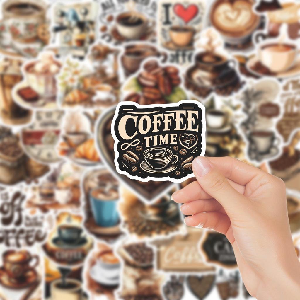 50 Coffee Lover Graffiti Stickers: DIY Journal, Luggage, Notebook Decor, Waterproof.