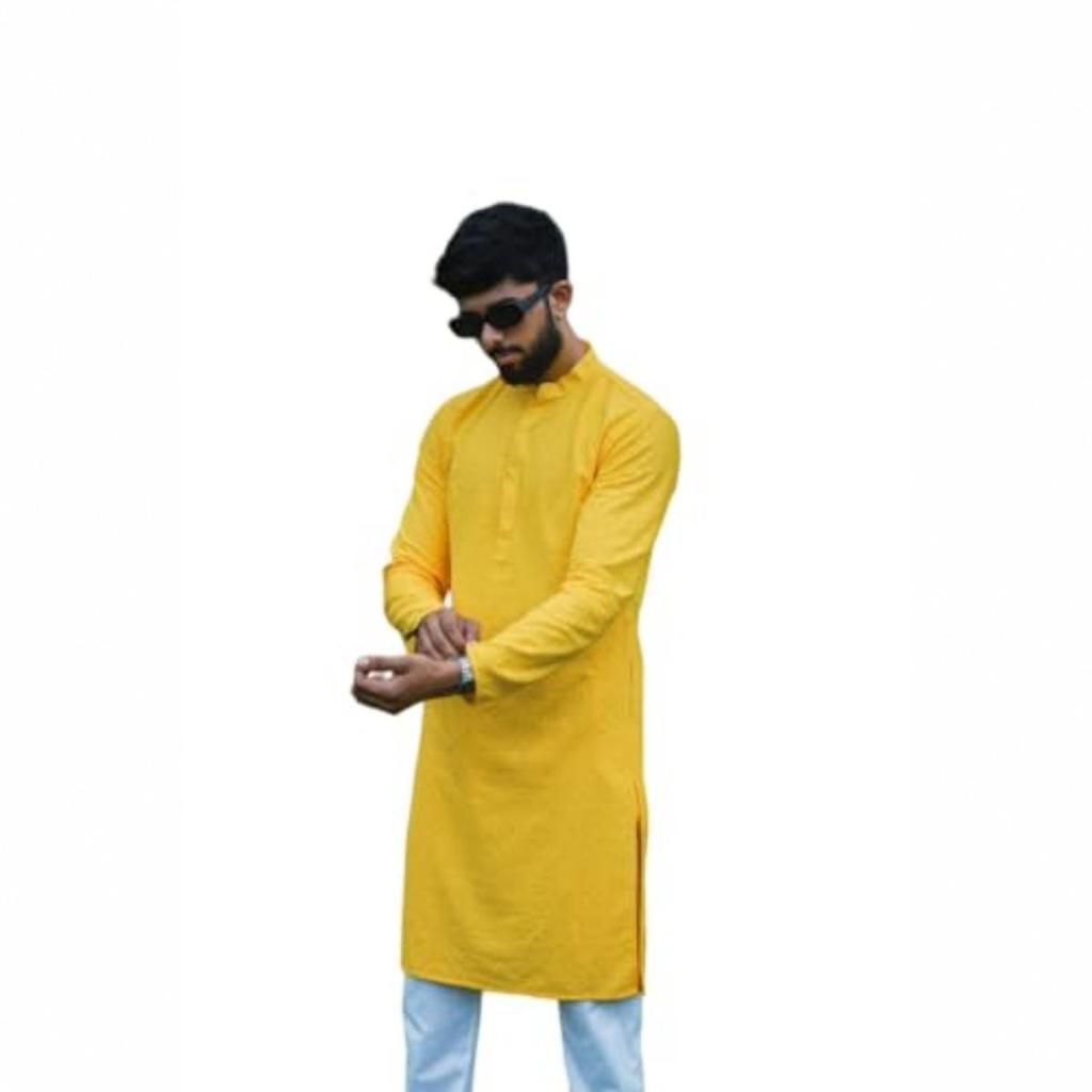 LookMark Present Men's Pure Rayon Chikankari Sequins Kurta||Men's Chikankari Yellow Coloured Kurta|| AZ-LM-OG-Kurta 11 Yellow-L