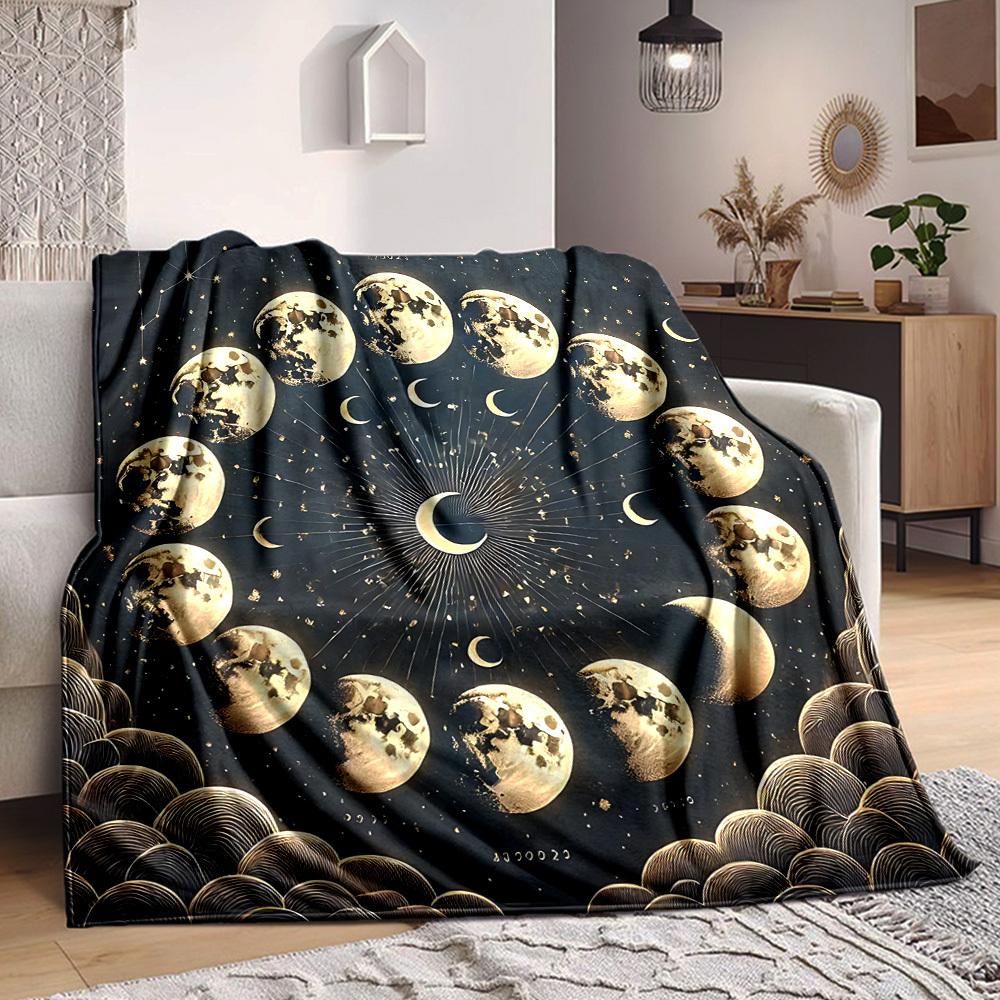

1pc Moon Phases Blanket, Lightweight Flannel Throw Blanket For Sofa, Bed, Travel, Camping, Living Room, Office, Couch, Chair, And Bed 80cmx120cm