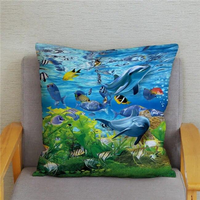 Cushion Cover Ocean Dolphin Pattern Underwater World Print Pillow  Kids Sofa Home Decor
