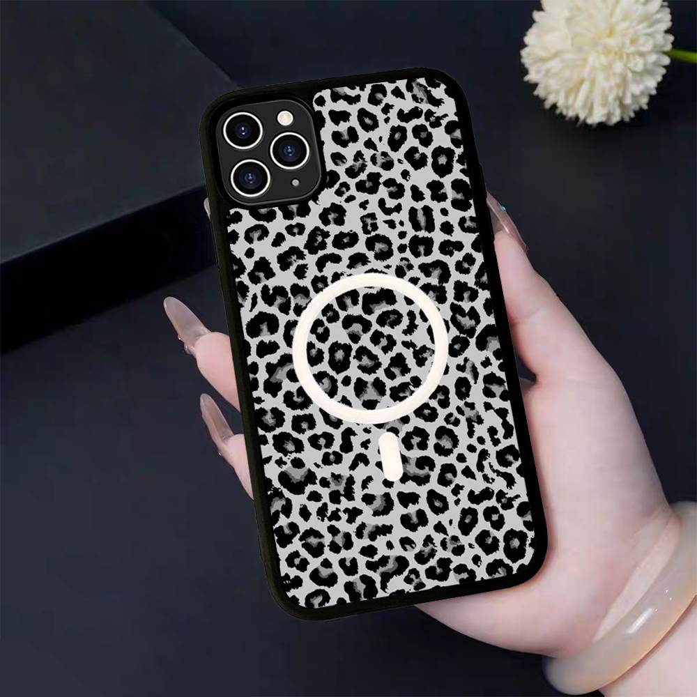 Leopard Cheetah Print For Magsafe Magnetic Phone Case Wireless PC+TPU For IPhone 11 12 13 14 15 16 17 Pro Max Plus