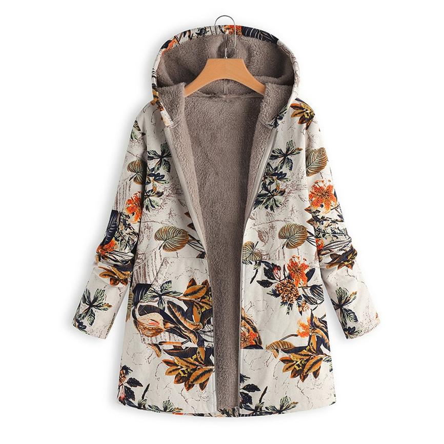 New Women's Leaf Print Hooded Long Sleeve Retro Jacket