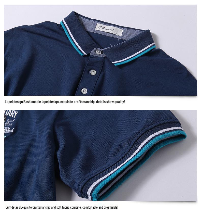 Męska koszulka polo z bawełny o luźnym kroju w dużym rozmiarze, styl hongkoński, z krótkim rękawem i kołnierzykiem typu turn-down