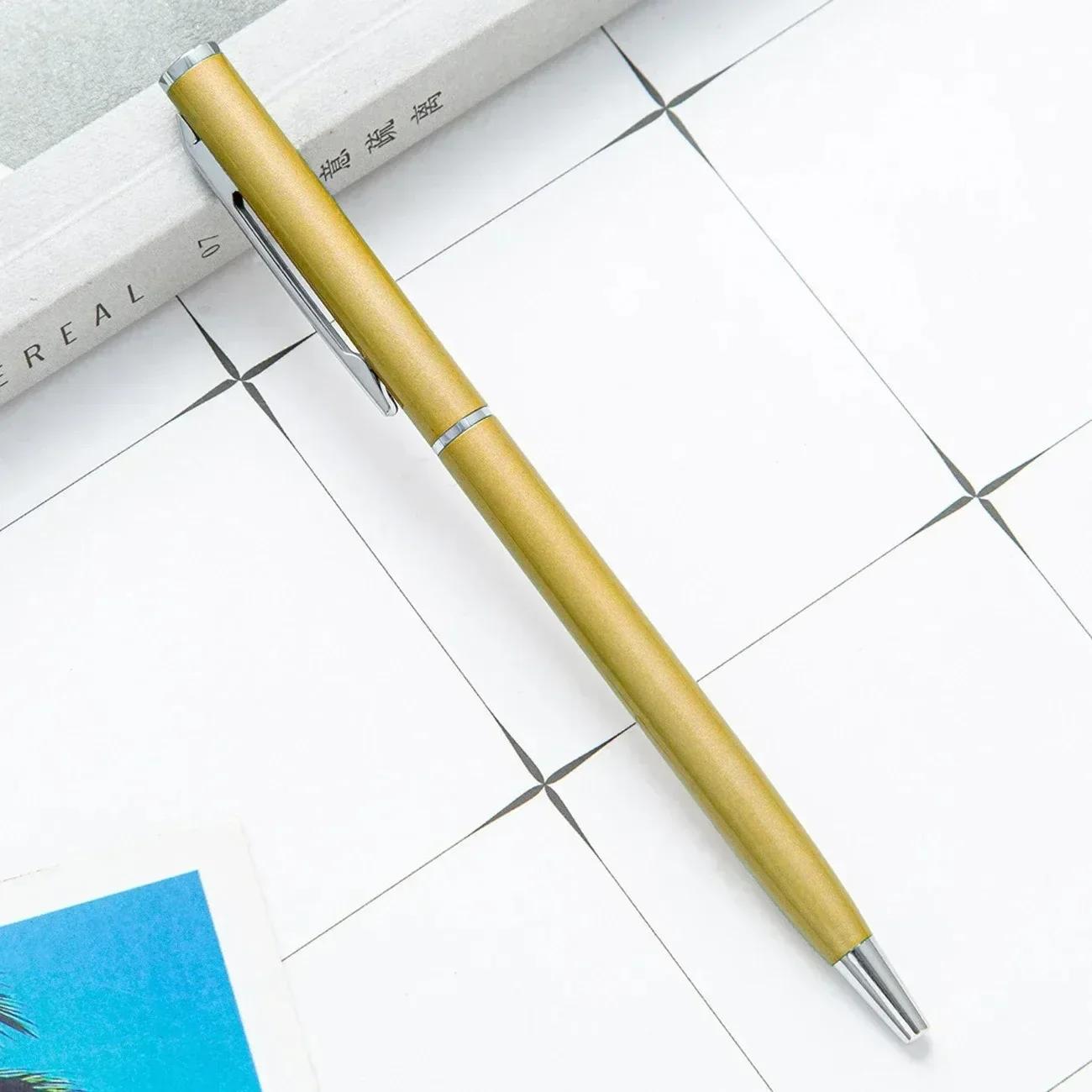 

20-200 Pens New Slim Metal Ballpoint Pens Rose Gold Custom Logo Advertising Lettering Engraved Name School Office Supplies Gifts 20pcs Pens золотистий