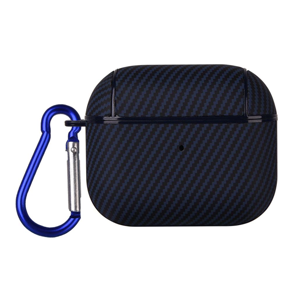For Apple AirPods 3 Protective Cover Carbon Fiber Texture Earbuds PU Leather PC Hard Case with Hook