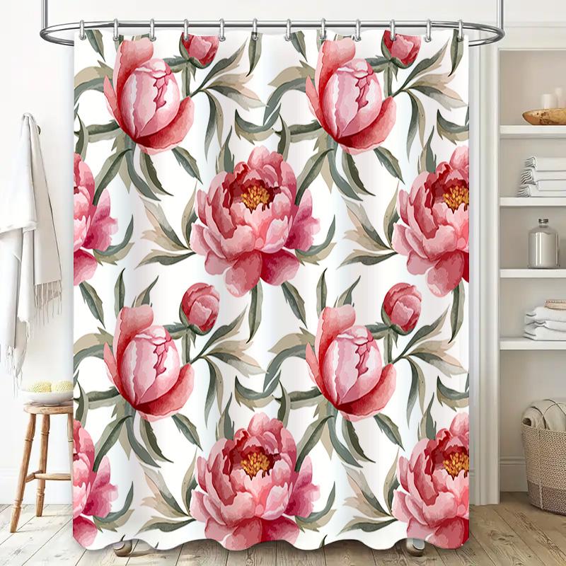 Floral Shower Curtain Pink Peony Design Polyester Fabric waterproof bathroom decor customized size available