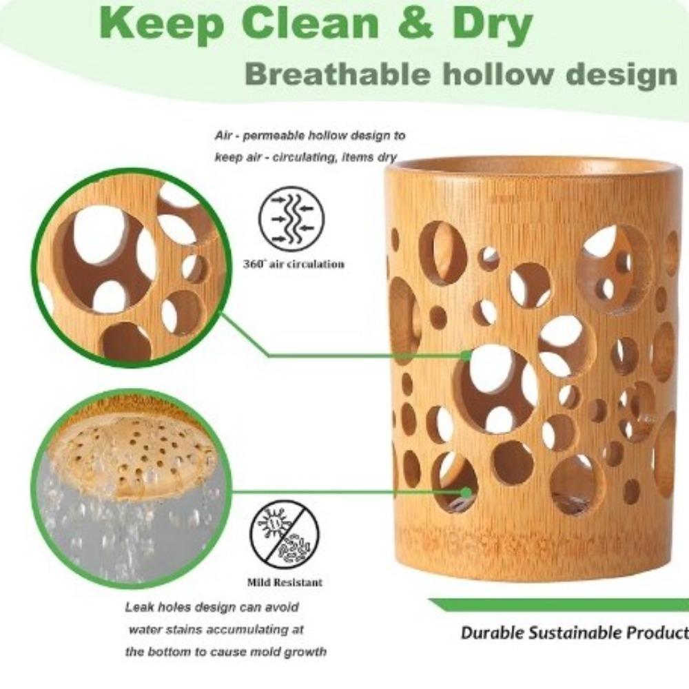 Drainage Bamboo Toothbrush Holder Quick Drying Toothpaste Storage Case Pencil Holder Stationery