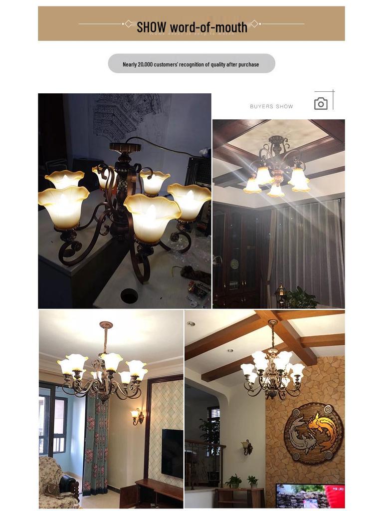 Retro Wrought Iron Pendant Light for Living Room, Villa, or Staircase