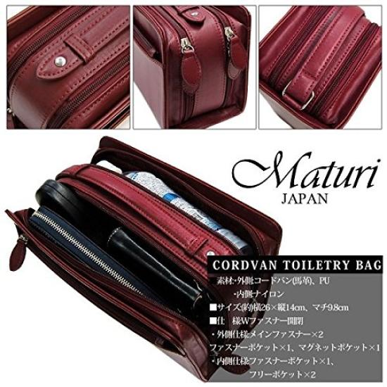 Maturi Cordovan Horse Leather Double Zipper Second Bag, Wine, MT-14
