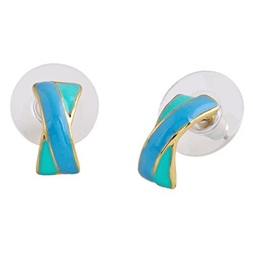 Estele 24Kt Gold Plated Enamel Overlapping Stud Earrings for Women, One Size (368/712 ER)