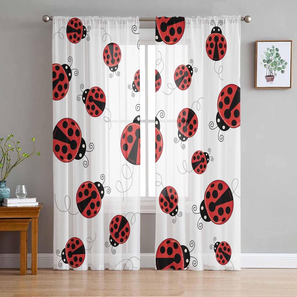 Cartoon Ladybug Curtain Funny Animal Translucent Voile Curtains Bedroom Living Room Balcony Decor Tulle With Sheer Polyester Perfect For