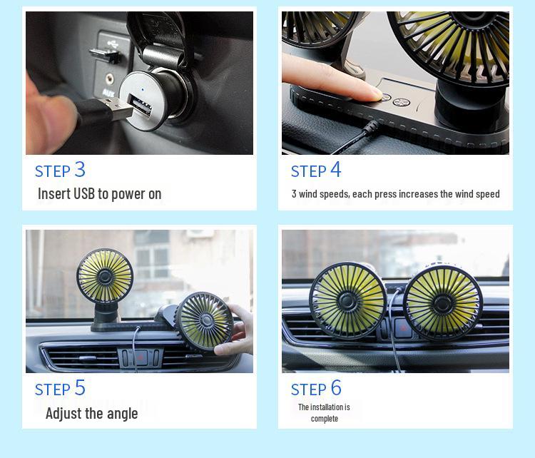 Dual-Head Rotatable Portable Car Fan