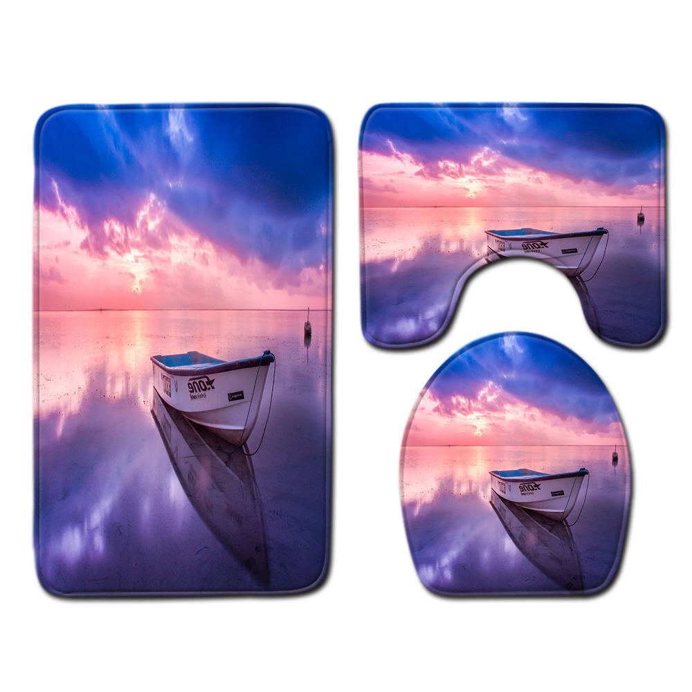 Beach View Bathroom Floor Mat Three-Piece Toilet Carpet Toilet Mat Set Door Mat Bathroom Non-Slip Mat
