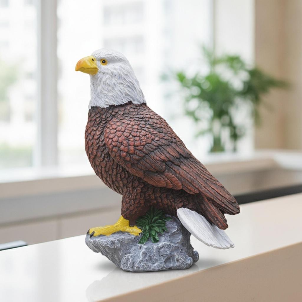 Bald Eagle Figurine with Base Realistic Craggy Carved for Bird Lovers,