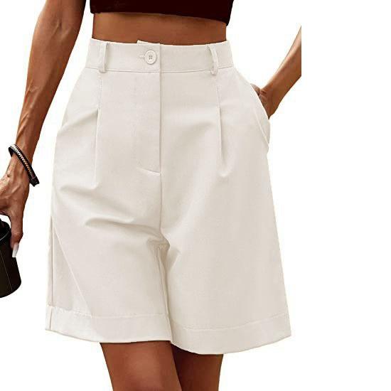 Women's Summer Slim Fit High Waisted Loose Fit Slimming Straight Leg Casual Mid Length Pants Breathable Wide Leg Cropped Pants