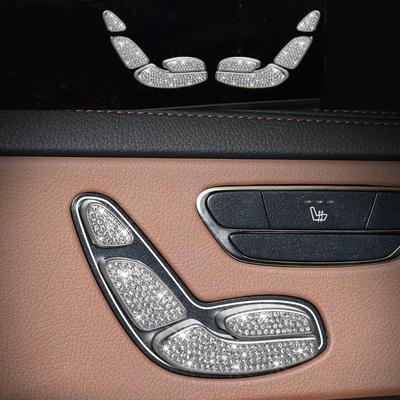 8pcs Gold Silver Diamond Style Seat Adjust Buttons Cover Decoration Trim For Mer+ced+es-Be+nz S Class S320L S400 S500 S600 W222 2014-2017