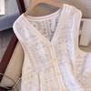 DIMANAF 2025 New Short Vest T-Shirt Women Sleeveless Buttons Knitting Lace Vest V-Neck Summer Style Basic Tops Tees Loose Clothing