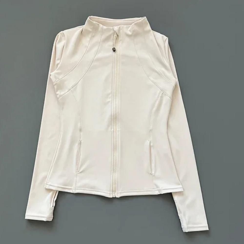 Hurtigtørkende treningsjakke med oppstående krage for kvinner, slank passform, glidelås, yogaklær, langermet, pustende, løping, sport, sykkeltopp