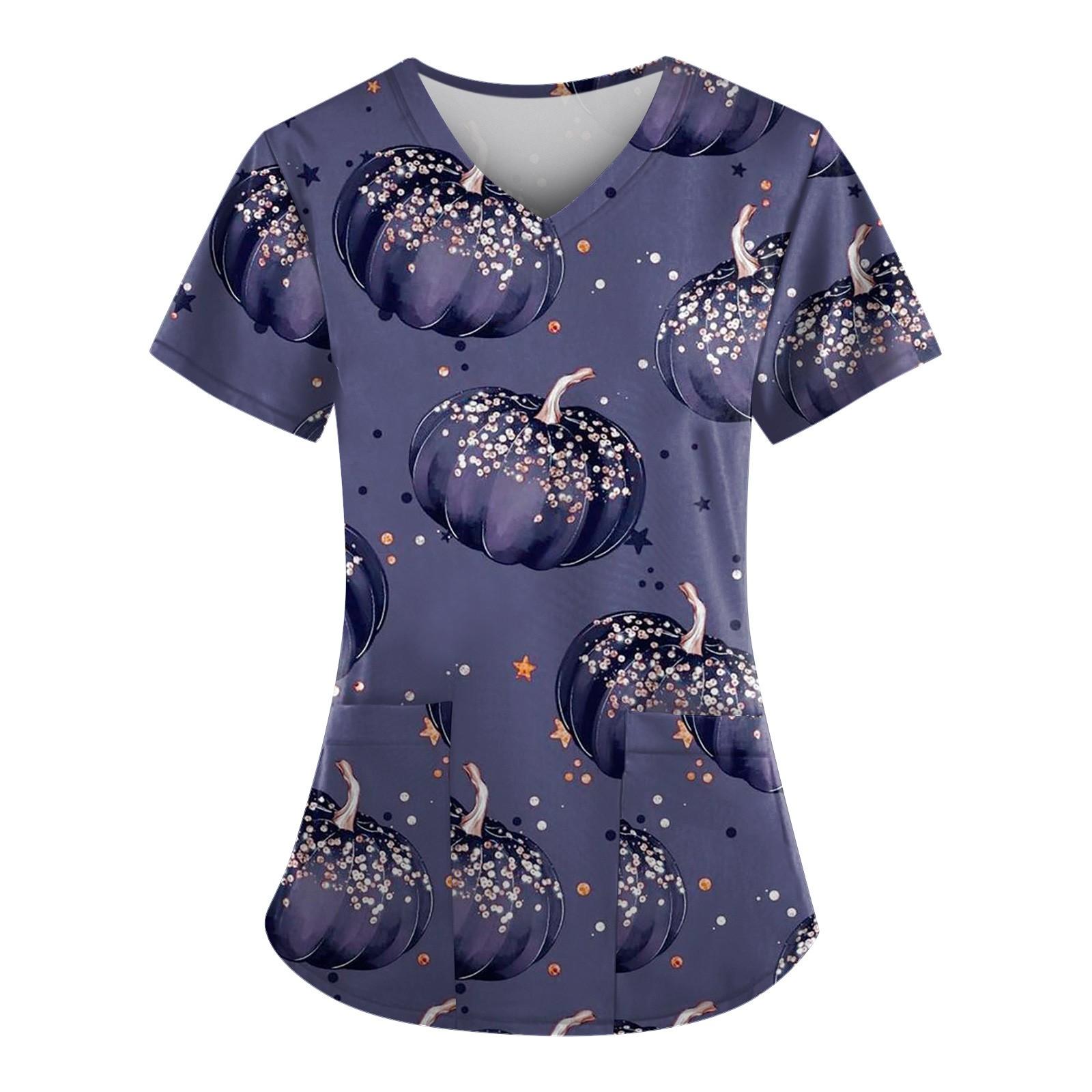 

Женский модный повседневный топ с v-образным вырезом и принтом на Хэллоуин, защитный рабочий костюм L