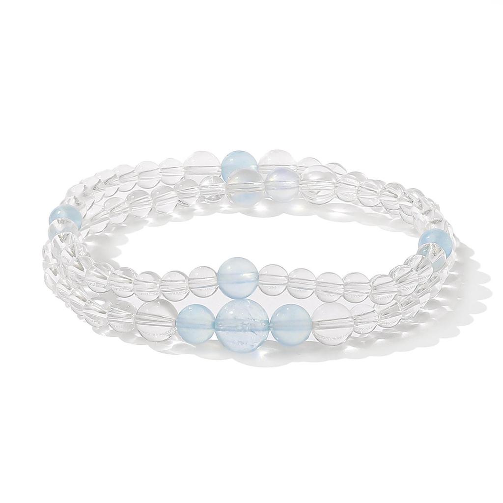 Ocean-Inspired Aquamarine & White Crystal Double-Wrap Bracelet for Women