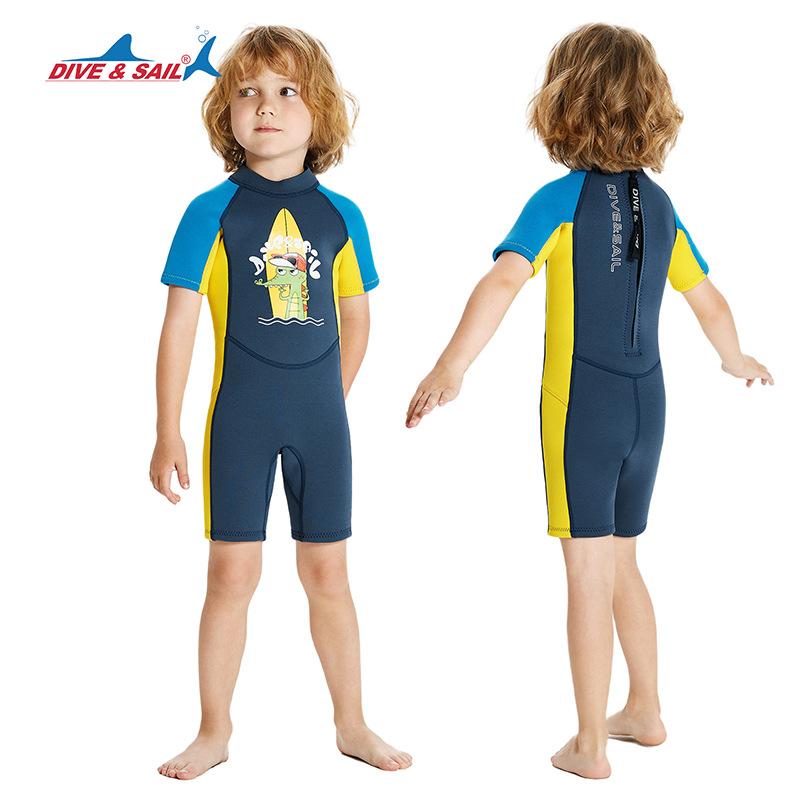 New 2.5MM children's wetsuit thermal one-piece short-sleeved wetsuit medium and older children's cold-proof snorkeling surf suit