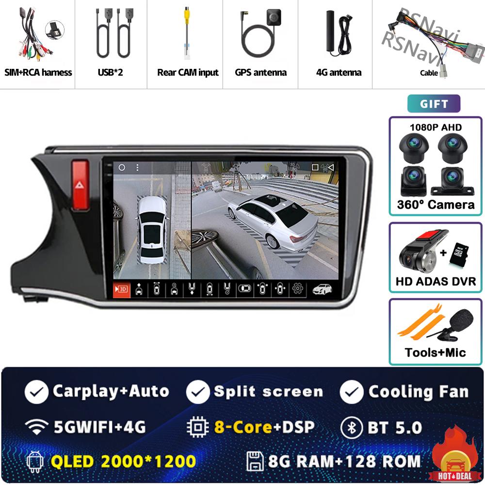 9" Android 14 Carplay Car Radio For HONDA CITY 2015 2016 2017 - 2019 Multimedia Video Player Navigation GPS Stereo 2Din DVD WIFI