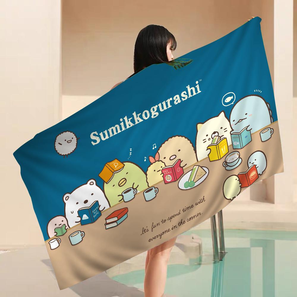 Sumikko Gurashi Beach Towel Cartoon Cute Summer Kids Large Bath Pool Beach Towel Microfiber Absorbent for Swimming Travel