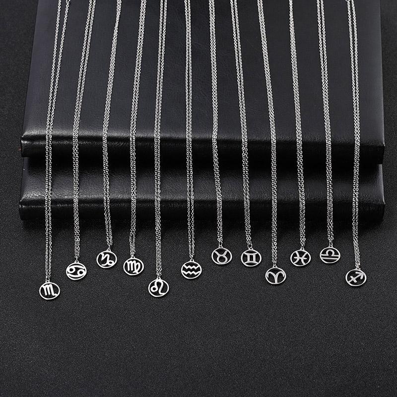 Teamer 12 Zodiac Stainless Steel Necklace Women Men Gemini Aries Libra Taurus Twelve Constellation Birthday Gifts Wholesale