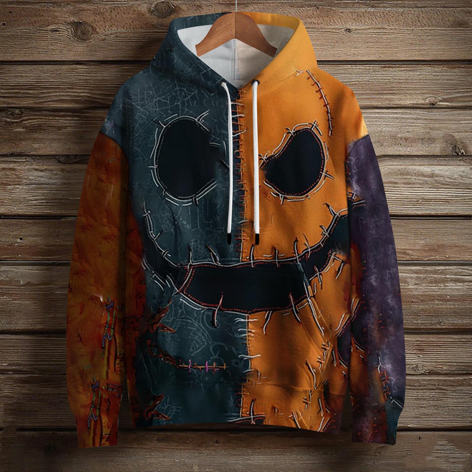 

Женский модный пуловер с длинным рукавом, толстовка с капюшоном и карманом, с принтом на Хэллоуин XXL золотой