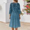 Women's Casual Fashion V Neck Three Quarter Sleeve Print Midi Dress