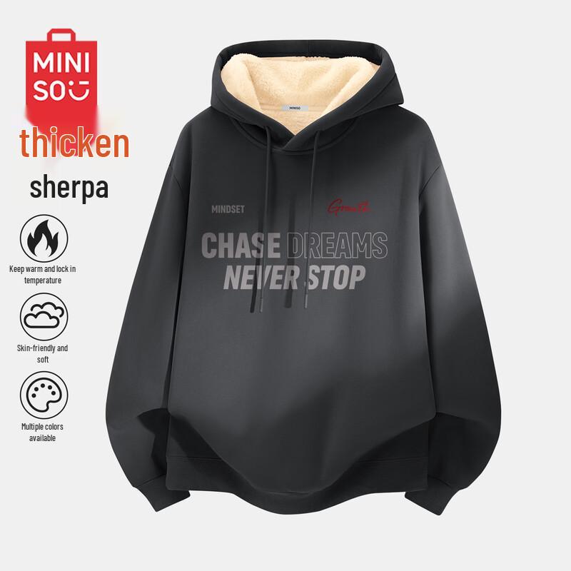 MINISO Unisex American Casual Fleece-Lined Hooded Sweatshirt