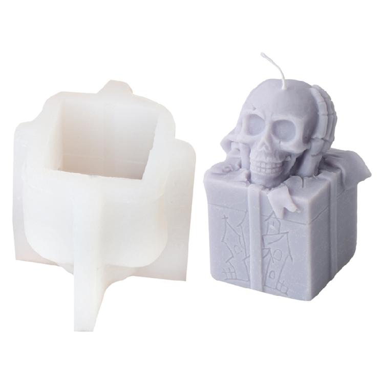 Reusable Silicone Mold Gift Box Skull Head Candle Mould Creative Aromatherapy Making Mold Festive Decoration Supplies