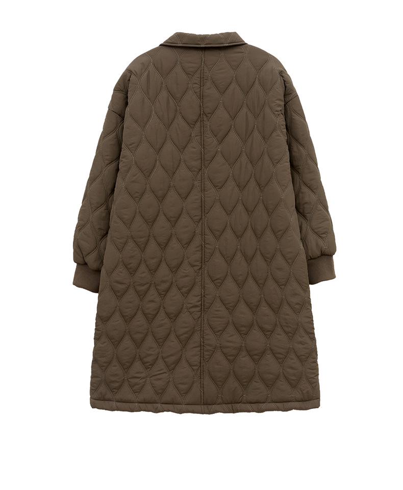Women's Retro Argyle Cotton Mid-Length Winter Coat - Loose Casual Lapel Jacket