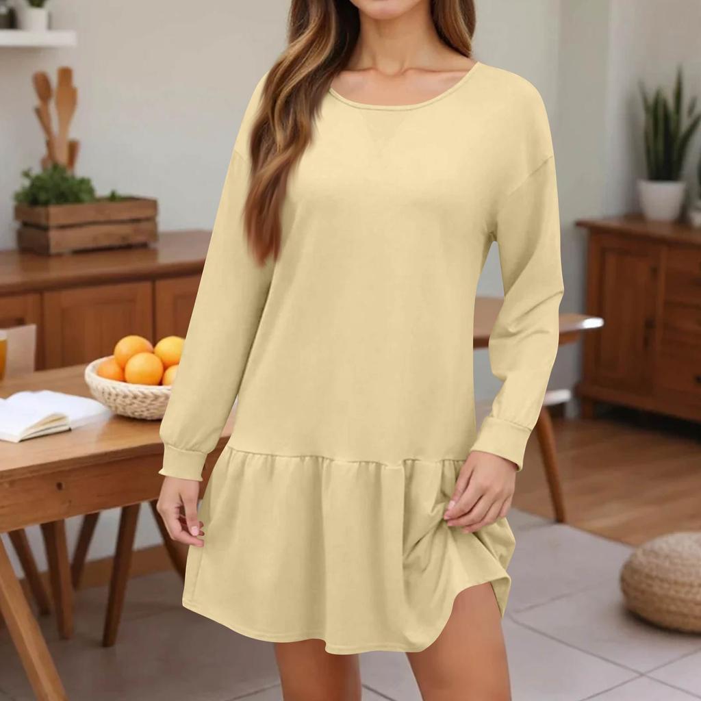 Women's  Long Sleeve Pullover Top Knit Ribbed Knit Patchwork Sweatshirt Dress Casual  Dresses