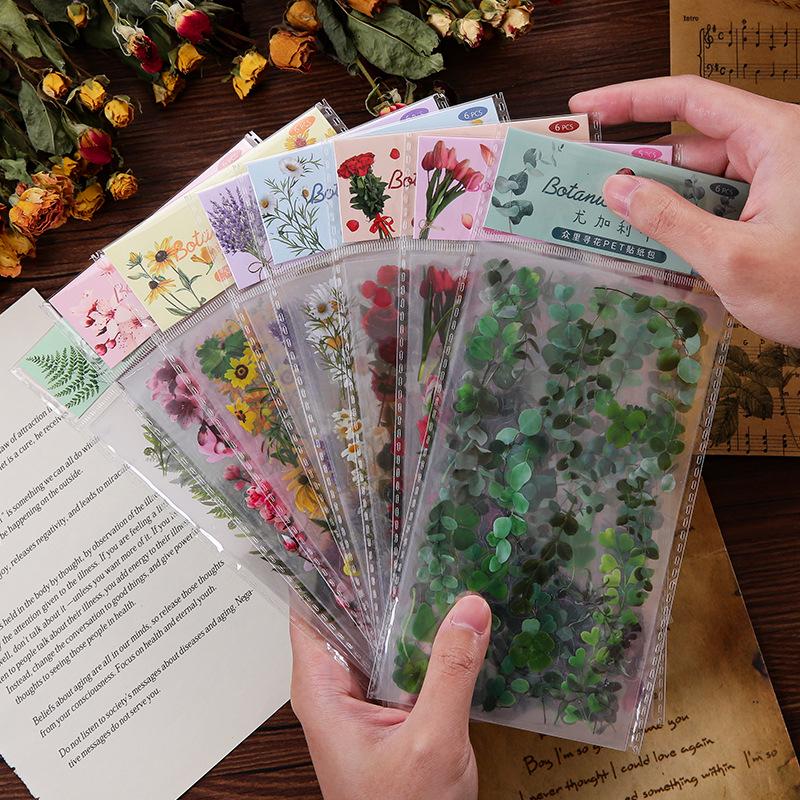 Retro Plant & Flower Stickers Pack: PET Waterproof Decals for Children's Journals & DIY Decor.