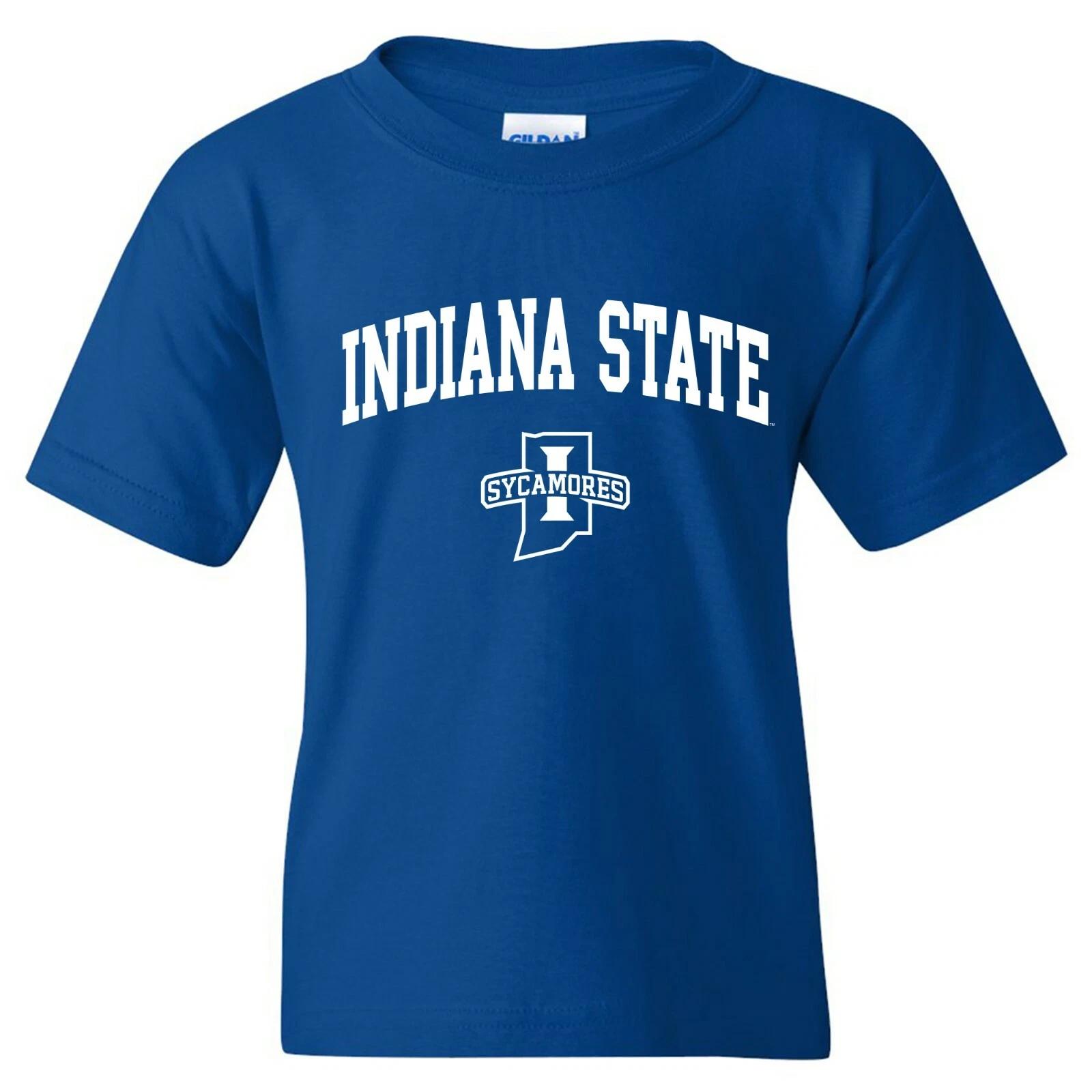 Indiana State Sycamores Arch Logo Licensed Unisex Youth T-Shirt - Royal 4XL
