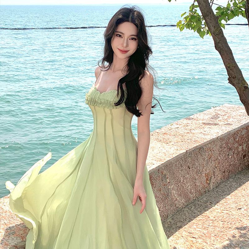 Holiday style suspender dress women's 2026 spring new chiffon tube top long dress temperament skirt