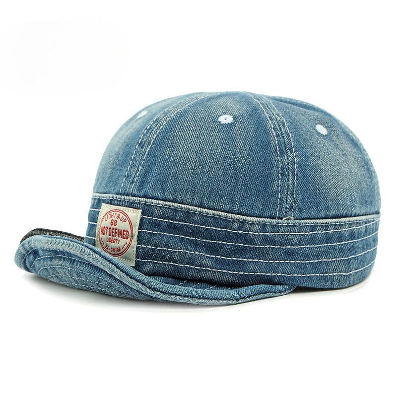 Retro Washed Denim Short Brim Baseball Cap Unisex Soft Flip Up Brim Mechanic Hat American Streetwear Skater Jean Cap