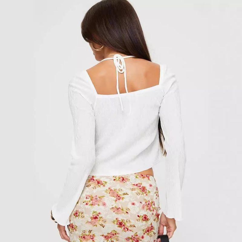 Sexy Versatile Women's Clothing Summer New Arrival Fashion Style Low Cut V-neck Sexy Lace-up Long Sleeve Solid Color Underwear Top