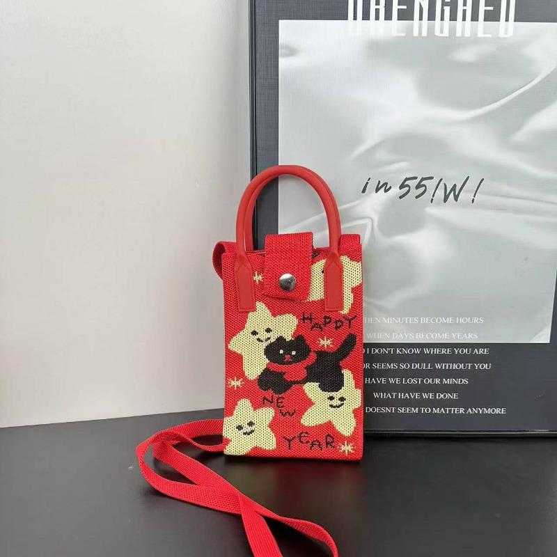 Premium Sense Ns Mobile Phone Bag New Cartoon Knitted Bag Dopamine Niche Versatile Messenger Shoulder Bag Handbag