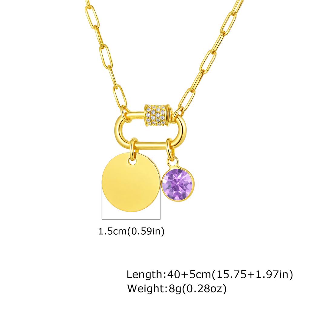 Vnox Stainless Steel Women Necklace Free Engraving Round Brand Twelve Birthstones Pendent Necklace Birthday Mother's Day Gift
