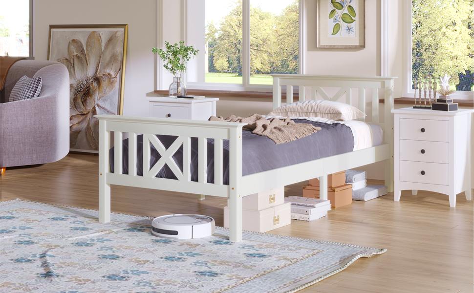 Wooden Bed Single Bed from Bed Frame with Slatted Frame Wooden Bed with Headboard - 90 x 200 cm Solid Wood Children's Bed Youth Bed Pine Solid White