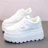Fashion 8CM Leather Mesh Platform Shoes Wedge Sneakers for Women Hidden Heel Increased Shoes Spring Autumn Sneakers Female