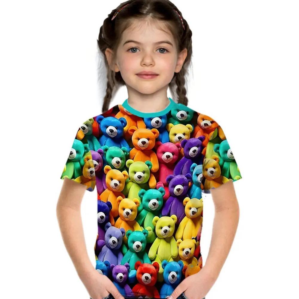 

Девочки футболка с коротким рукавом мультяшный принт топы дети младенец свободная повседневная летняя одежда 110cm