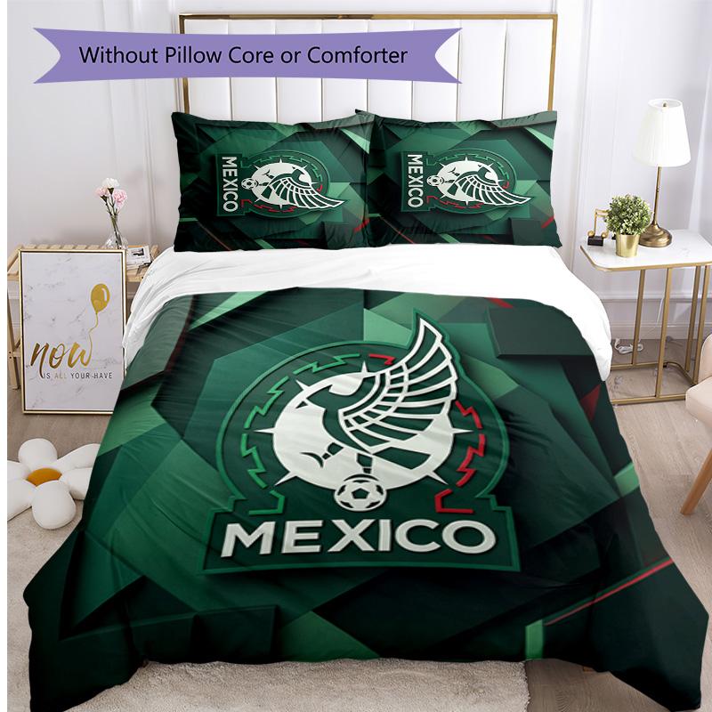 Mexico footbal Printed Bedding 3 Piece Set Cozy Breathable Bed Cover Set as Housewarming Holiday Gift