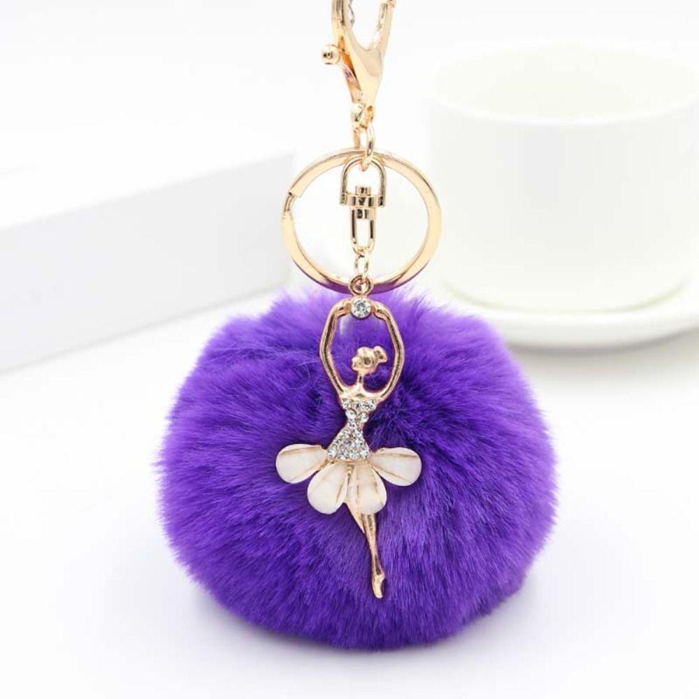 Key Ring Dancing Women Women Trinket Little Angel Car keychain Ballet Angel Girl keychain Fur Ball Keyring Fake Fur Key Chain