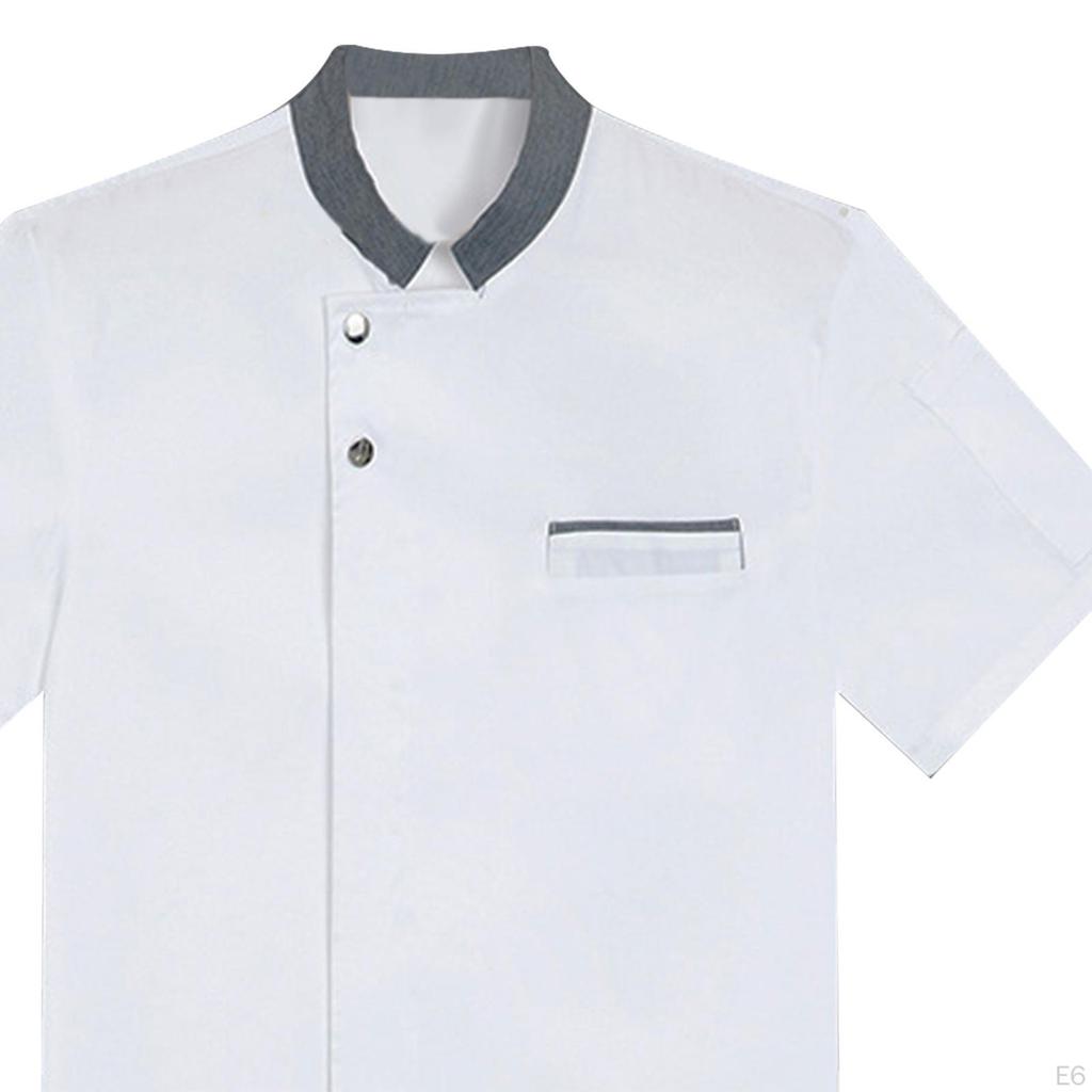 Chef Coat Jacket Overalls Short Sleeve Top Food Service Summer Snap Button Clothes Workwear for