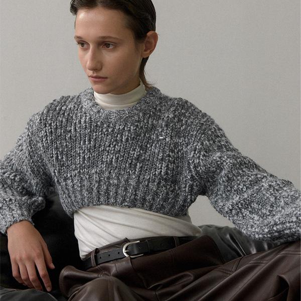 Atelier Nine Volume Mix Color Crop Knit(T-6961) Deep Gray/Free