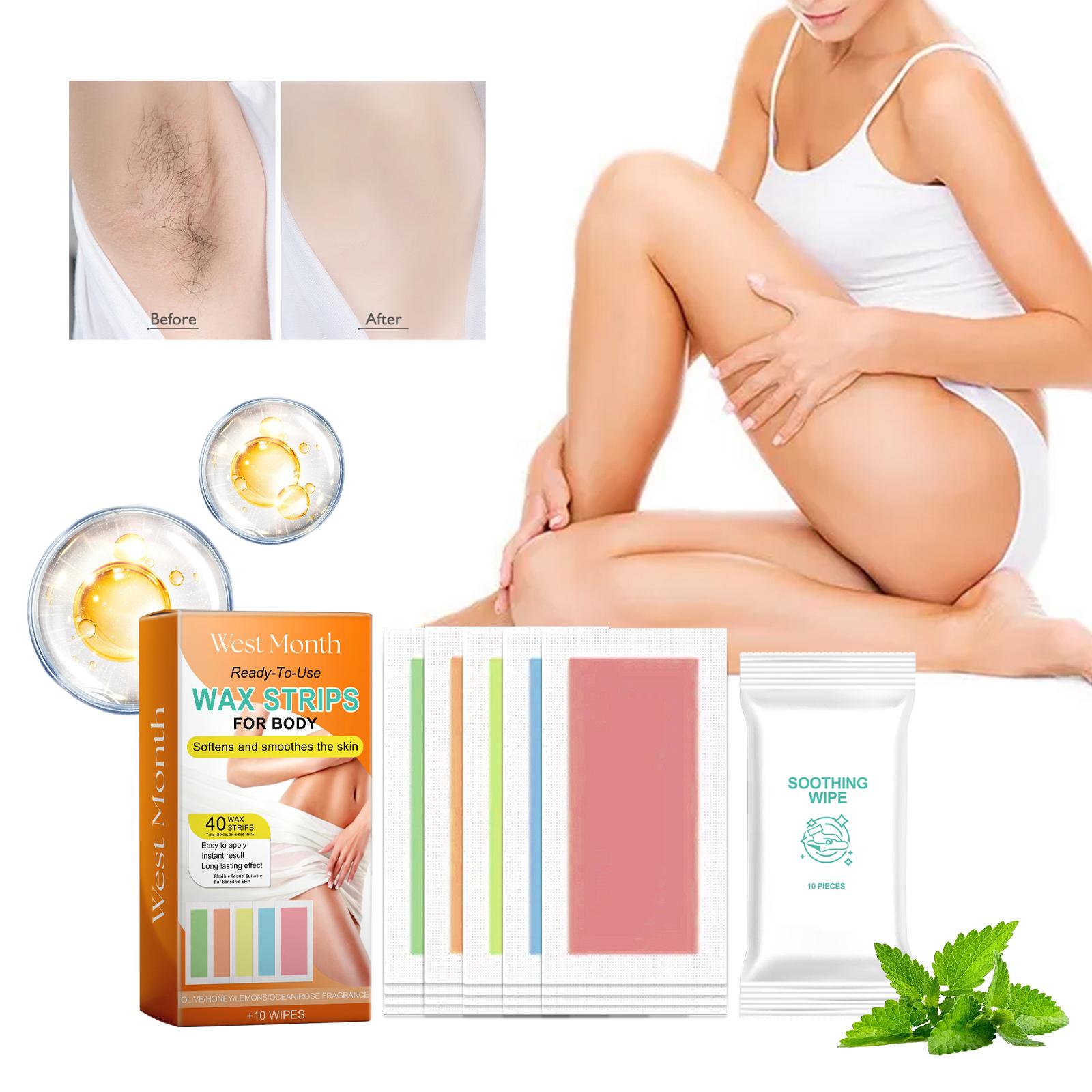 

West&Month 40 шт. восковые полоски с 10 шт. успокаивающие салфетки для удаления волос вощеная бумага для депиляции