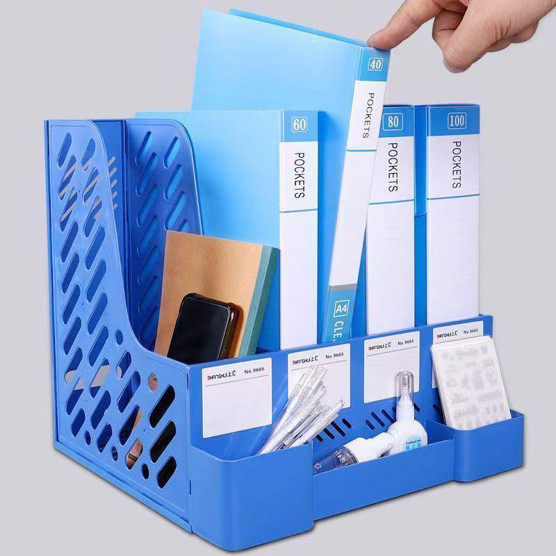 4 Column File Rack Holder Durable PP Material Desktop Organizer for Books Stationery Sundries School Office Desktop